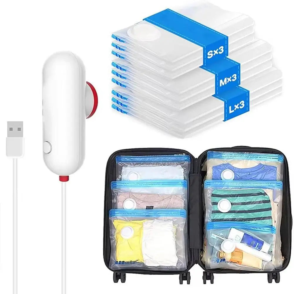 COMPACT-BAGS Bolsas al Vacío para Viajar + Mini aspirador USB